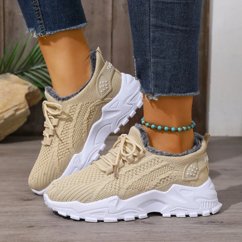 Zapatillas térmicas de inviern - Knit Fabric Lace Up Sneakers reseña y precio